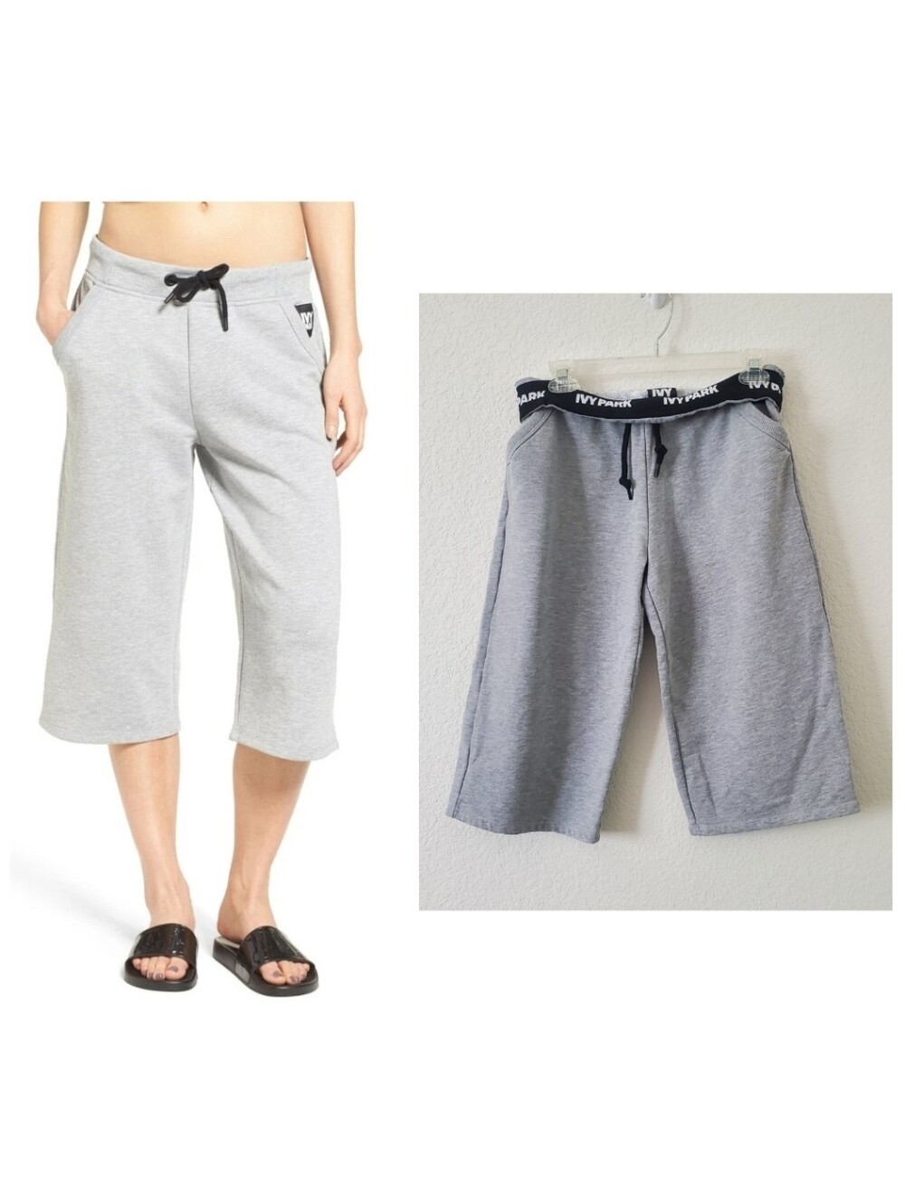 Ivy Park Gray Crop Slouchy Sweatpants S Spell Out Logo Y2K Gym Athleisure